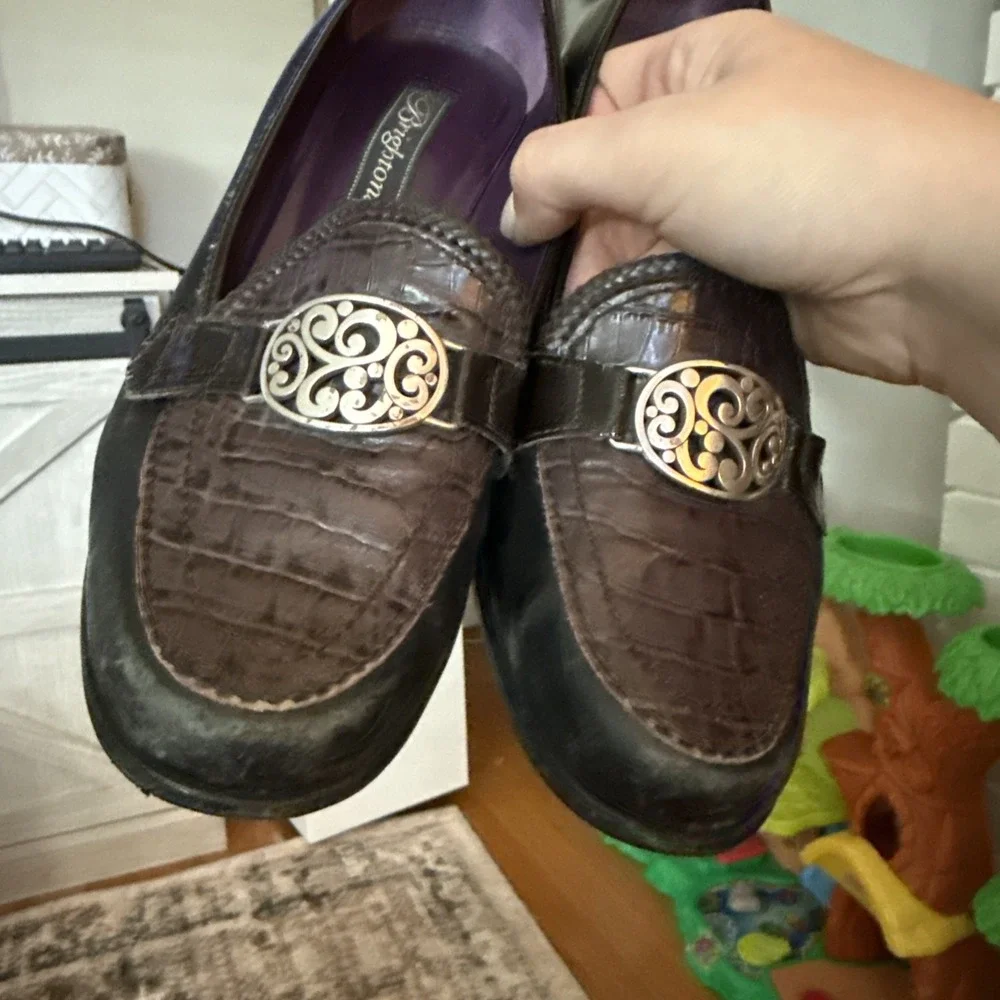 Brighton Artist Black Leather Loafers W/Croc Embossing Metal‎ Embellishment 8.5